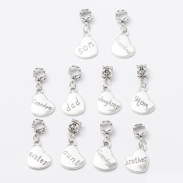 Charms 200 Pz Famiglia Parola Pendenti a forma di cuore Ciondola Perline Fit Pandora Bracciale o braccialetto Gioielli fai da te Drop Delivery 202 Dhvse