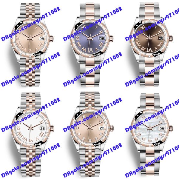 6 Modelo de alta qualidade Relógio 2813 Sports Automático Rosa Pink 278341 31mm Fritillaria Dial Diamond Watch Relógio de ouro rosa Aço inoxidável Sapphire Glass Purple Watch Purple Watch