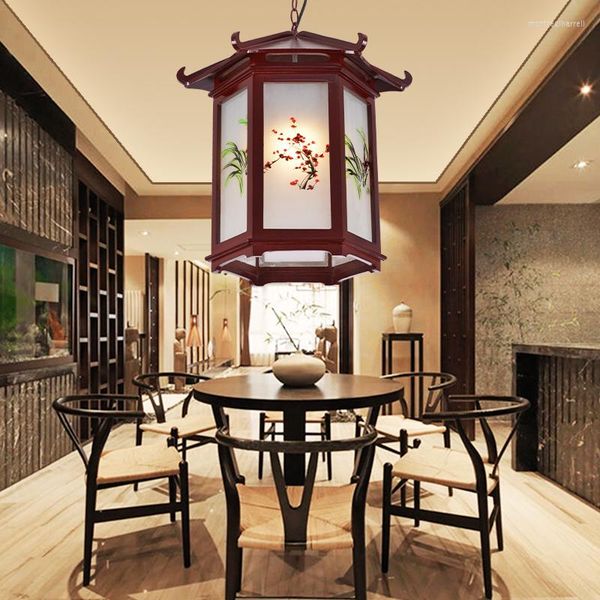Подвесные лампы простая китайская творческая личность имитация классического ресторана с твердым деревом Boite Balcony Lamp
