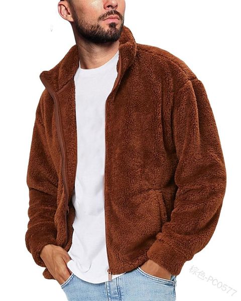 Giacche da uomo Cappotto da uomo Autunno e inverno Gioventù Casual Risvolto Moda Plaid Tasca con cerniera Home Giacca in cardigan allentato in pile corallo