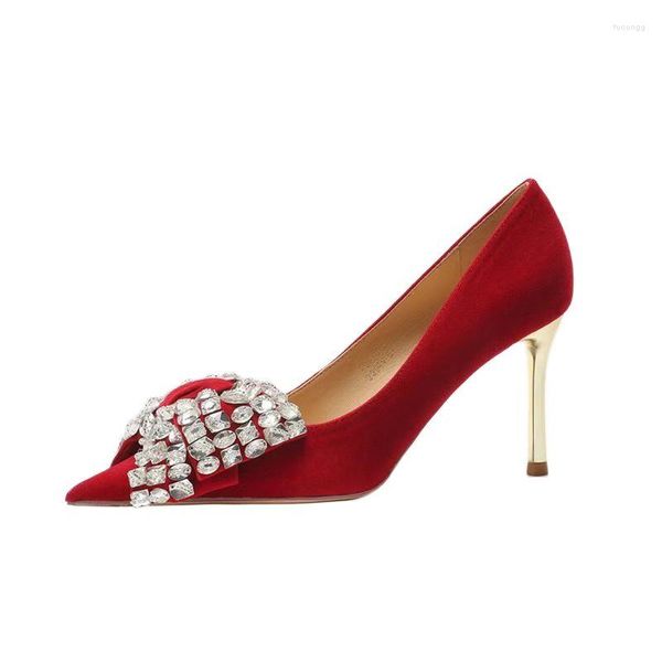 Elbise Ayakkabı 2023 Rhinestone Düğün Gelin Pompaları Tasarım Yüksek Topuk Kadın Stiletto Kırmızı Topuklu