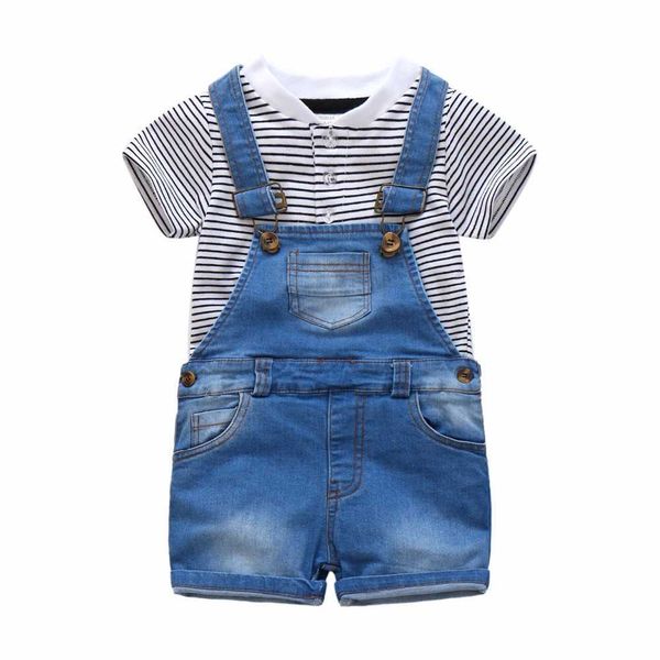 Kleidung Anzug Sommer Baumwolle Gestreifte T-Shirts Jeans Overalls Sets Kleinkind Jahre Baby Kleidung Set Verkauf für Jungen