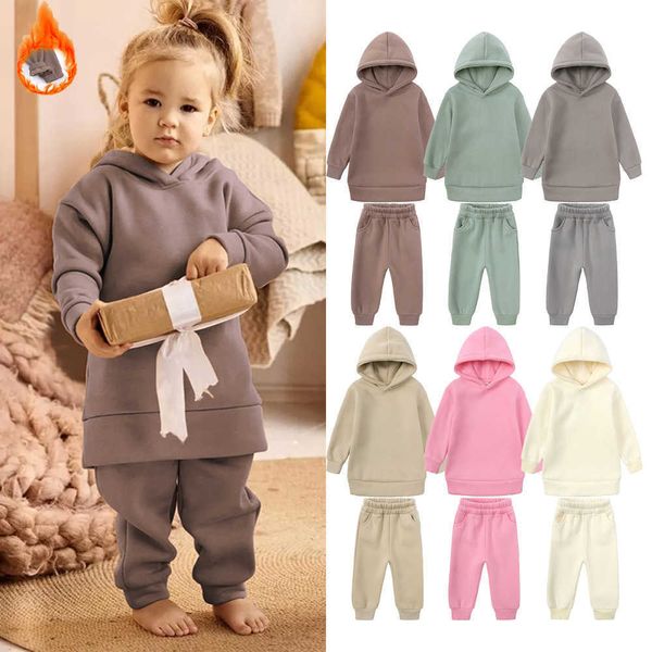 Set di abbigliamento Bambini piccoli Ragazzi Ragazze Vestiti Pezzi di tuta Set Caldo pile Oneck Top FelpaPantaloni Tuta sportiva per bambini Tuta