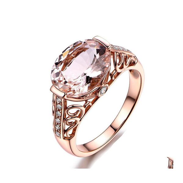 Anelli a grappolo Anello nuziale di lusso in oro rosa con diamanti Sier con punte taglio cuscino Morganite gioielli con consegna a goccia di fidanzamento Dh1H8