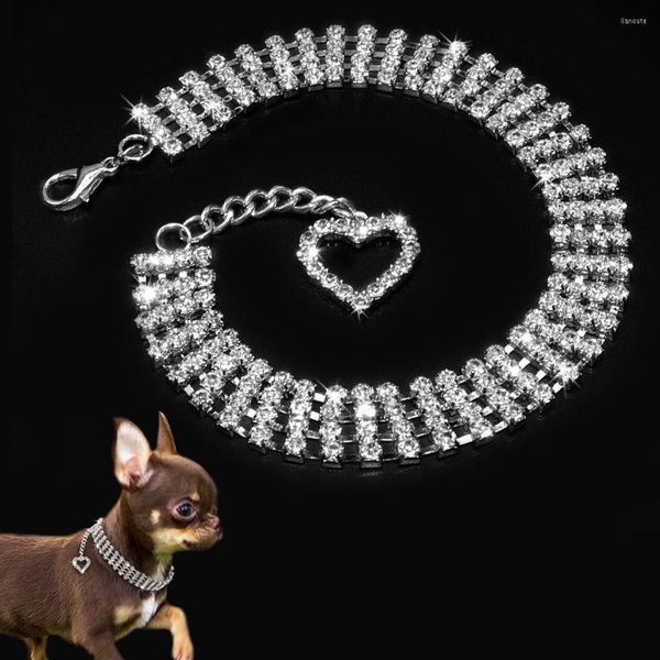 Colarinhos de cachorro Rhinestone pequeno colar de cachorros com charme de coração fofo para chihuahua