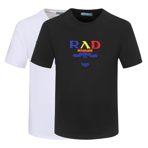 Camiseta masculina designer italiano casual tridimensional cor carta logotipo bordado preto duas cores opcional tamanho asiático M-3XL