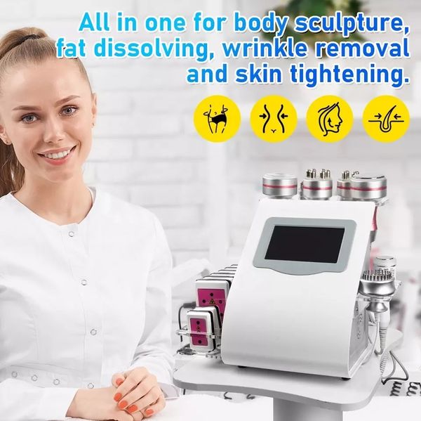 M￡quina de emagrecimento 9 em 1 40K Ultrassonic Cavita￧￣o Vacuum Radiofrequ￪ncia Frequency Lipo a laser Shaper Massageiro facial Dispositivo de beleza