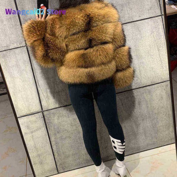 Pêlo de pele feminina new casaco finino winter winter raccoon pur pur mulheres fluffy marrom marrom grosso e quente moda de moda sobretudo 021323h