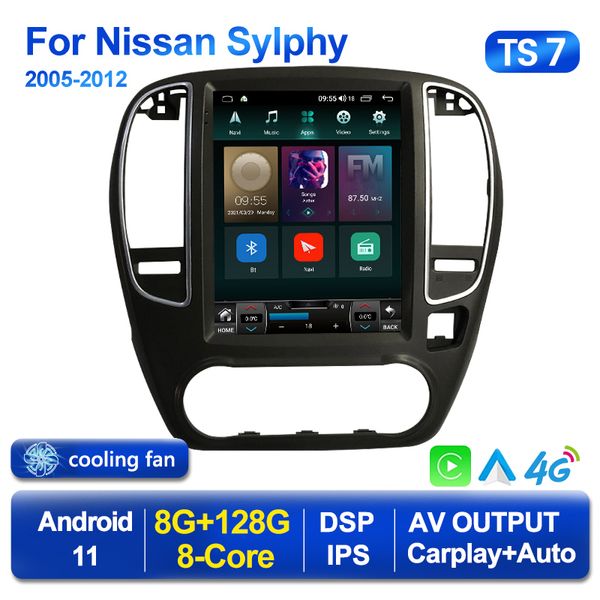 Car DVD -радио мультимедийный игрок Android 11 для Nissan Bluebird Sylphy G11 Tesla Style CarPlay GPS GPS Head Head Stere 2din