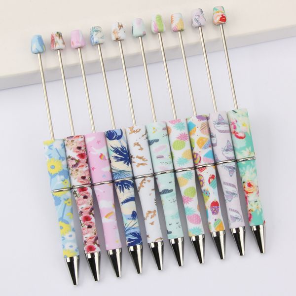 Kawaii Briefpapier DIY Platice Perlenstift Add Charms Silikonperlen Niedliche Saruka-gedruckte Neuheiten Perlenkugelschreiber für Mädchen Kinder