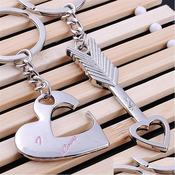 Chave an￩is de moda amantes de teclado Arrow I Love You Heart Chain Keyring Cupido Ring Ring Mobile Chains Gifts 609 K2 Drop Delivery JE DH41Z