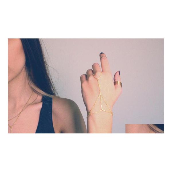 Kadınlar için cazibe bilezikleri altın zincir bağlantı iç içe dalga parmak yüzüğü el kablo demeti sonsuzluk bilezik damla dağıtım takı dhxod