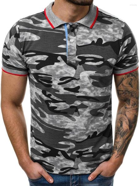 Polos masculinos shujin camuflagem casual slim fit pólhe masculino de manga curta Camiseta de algodão 2023 marca de virar colar