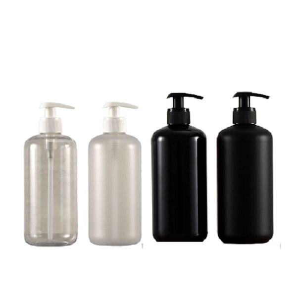 Imballaggio Bottiglia di plastica vuota 500ML Spalla rotonda PET Nero Bianco Pompa per lozione Pressa Contenitore per imballaggio riutilizzabile Cosmetico portatile