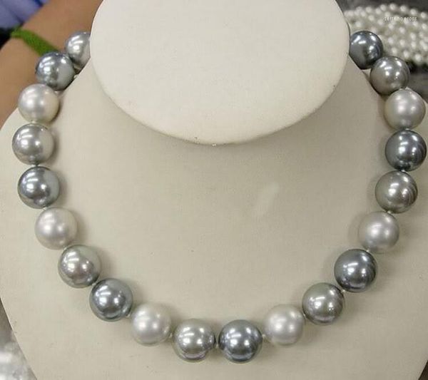 Girocollo donna classica gioielli classici 8mm Grey Colori grigi Miscelati Natural South Shell Pearl Necklace 18 '' 45cm