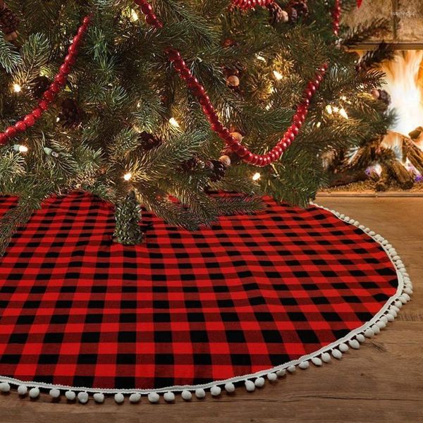 Decorações de Natal 90/20cm Tassels Red e Black Saias de árvore xadrez Verifique a saia portas de carpete shoppings els