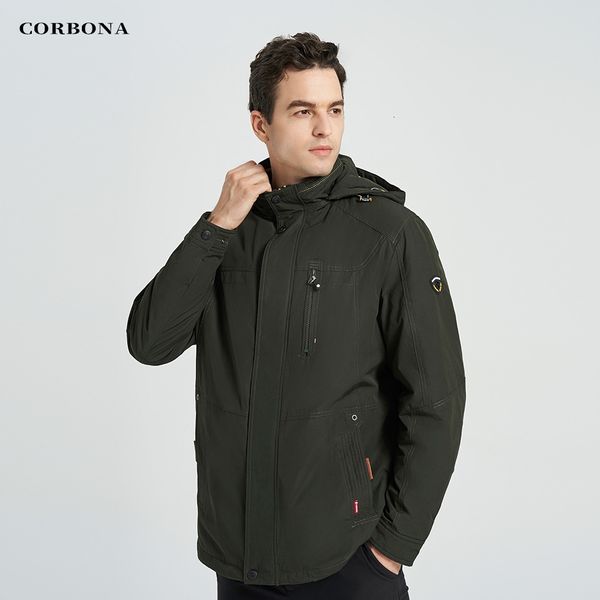 Herrenjacken im CORBONA-Stil, Herbst-Herrenjacke, winddicht, abnehmbarer Hut für den Außenbereich, Futter aus 100 % Baumwolle, hoher Kragen, Business-Freizeitmantel 230213