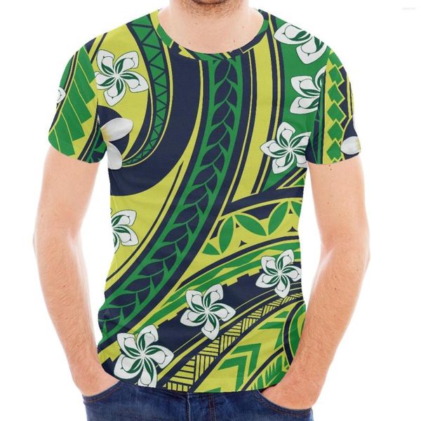 Tatuagem de camisetas masculinas e estampa floral estampa de estilo tradicional de estilo polinésio de roupas masculinas de colagem de gola alta esportes de verão havaianos de verão