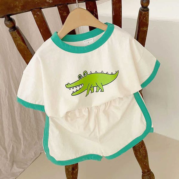 Giyim Setleri Yaz Giyim Yılold Bebek Karikatür Dinozor Kısa Kollu Takım Çocuk Pamuk Tshirt Şortları Günlük Spor Giyim