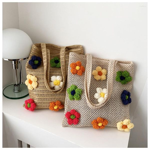 Bolsas de noite de verão feminino bolsas de moda em palha de atacado para 2023 Bolsa de ombro de designer de luxo com flores com bolsa XHJ-6009