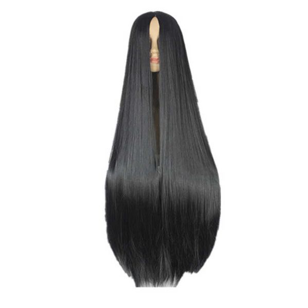 Mulheres cabelos sintéticos fei mostram peruca preta 100cm 40 polegadas de fibra resistente ao calor traje de carnaval de halloween de longa