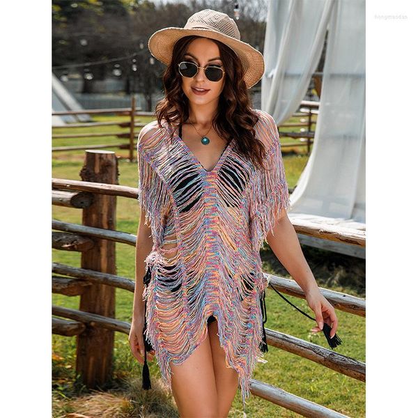 Женские купальники H80S90 Boho Raked Beach Dress Женщины видят сквозь Dye Sexy Sexy Short Bikini Out Crest Up Summer Tunic Tops