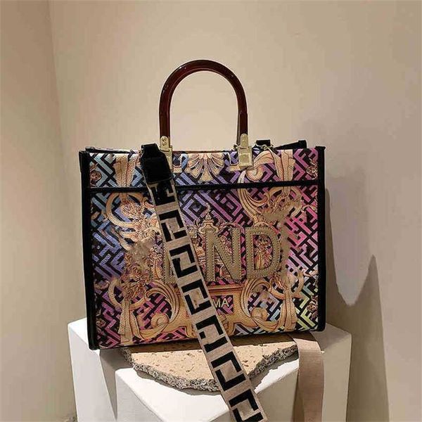 50% di sconto Outlet Saldi online Outlet Borsa a tracolla singola grande a mano da donna Borsa a tracolla con stampa a colori graffiti V63Z