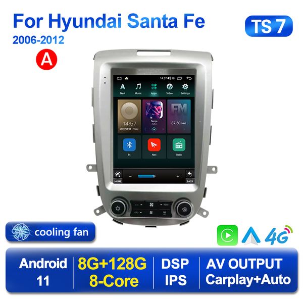 Car DVD Android 11 Player для Hyundai Santa Fe 2 2006-2012 Tesla Style CarPlay Radio MultiMedia GPS GPS Navigaion Head Stere 2din