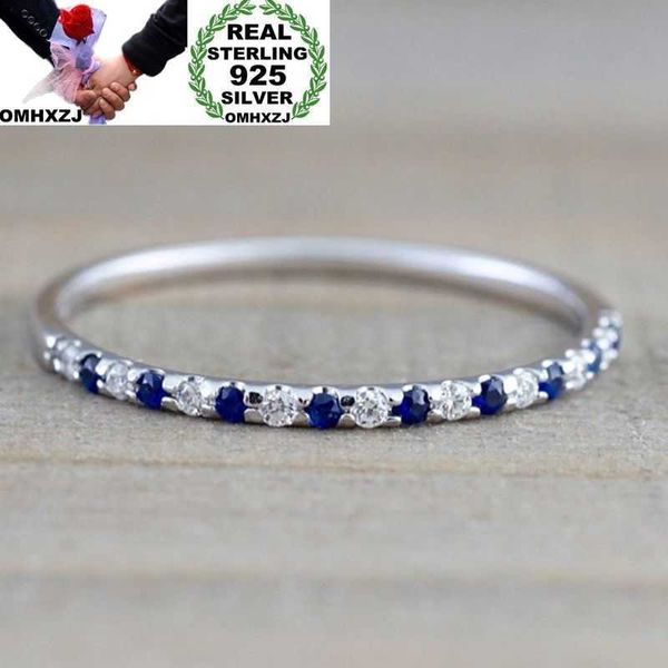 Bandringe OMHXZJ Großhandel Europäische Mode Frau Mädchen Party Hochzeitsgeschenk Silber Weiß Blau Rot AAA Zirkon 925 Sterling Silber Ring RR72 G230213