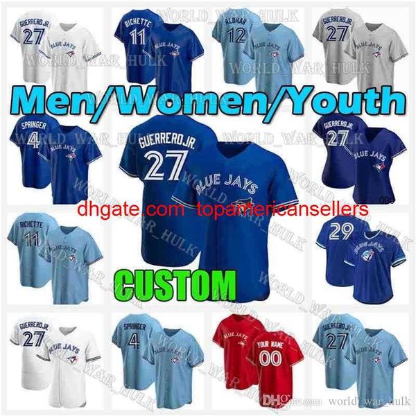 Пользовательские бейсбольные майки бейсбол Мужчины молодежь женщины 27 Владимир Герреро младший 11 Bo Bichette Blue 4 George Springer CA