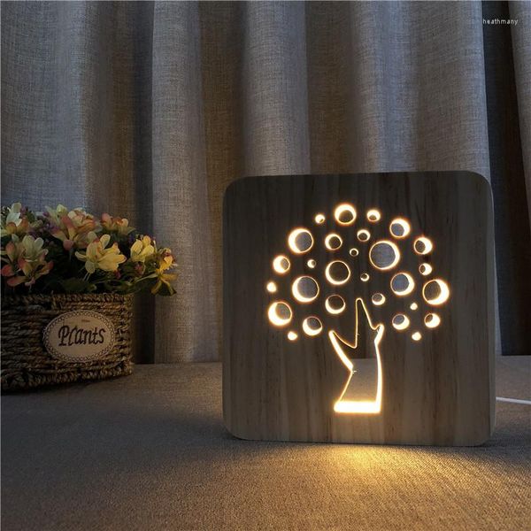 Luci notturne Stile da donna Luce a LED in legno Spina USB Calda lampada da comodino Atmosfera della stanza Decorazione della tavola Illuminazione