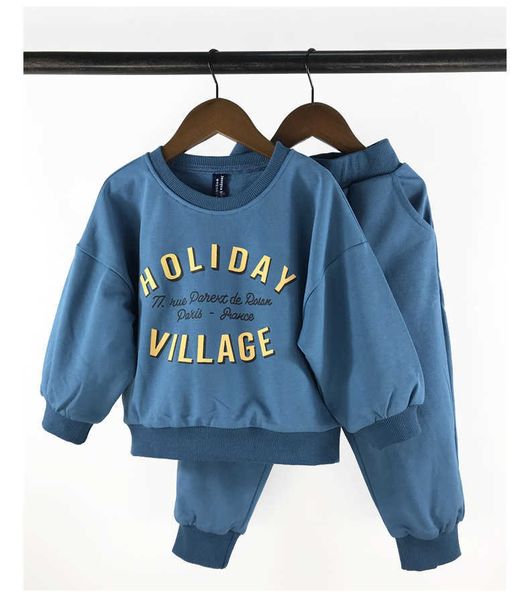 Комплекты одежды годовой малыш простые буквы с длинным рукавом мальчики и девочки распадаются персонализированные брюки для свитера Терри.