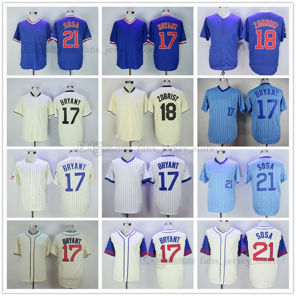 Filme Baseball Jerseys 17 Kris Bryant 18 Ben Zobrist 21 Sammy Sosa Vintage Jersey Respirável Esporte Venda Alta Qualidade