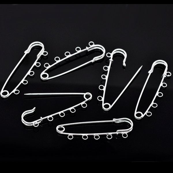 Pinos broches 50pcs broches pinos de segurança 5 orifícios Metal Silver Plated Jewelry Diy Fazendo Charms 7cm 230211