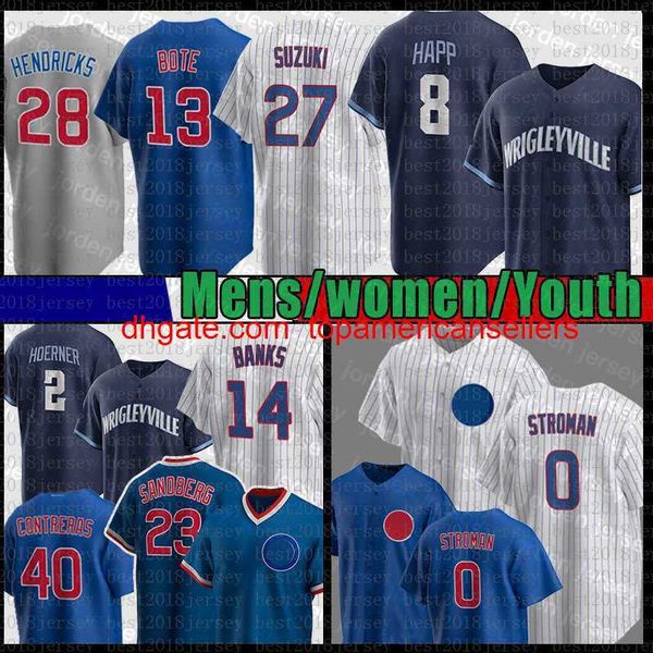 Maglie da baseball personalizzate Marcus Stroman Jersey David Bote Nico Hoerner Ian Happ Ernie Banks Ryne Sandberg Kyle Hendricks