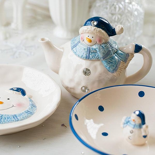 Placas fofas Cerâmica Snowman Salada Salada Crafts Snack Snack Kettle Store Jar Tempo de Tableware de Mesa de Natal Presente de Natal