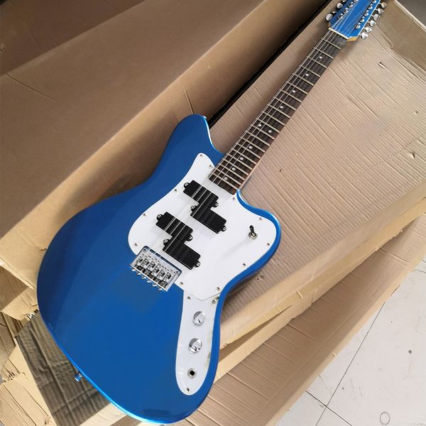 Chitarra elettrica 12 corde in metallo blu con tastiera in palissandro 21 tasti personalizzabili