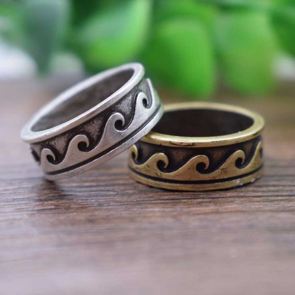 Ringas de banda Sanlan Sanlan Antique Silver Fashion Nature Nature Bave Wave Ring Dainty Rings Surfer Jóias Oceanices Hawaii Jóias Tribais G230213