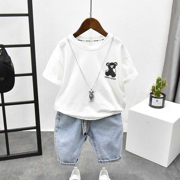 Abbigliamento per ragazza Y Set di vestiti estivi per ragazzo Simpatico orso in cotone Materiale Abiti per bambini T-shirt per bambini di alta qualità Pantaloncini Set di pezzi