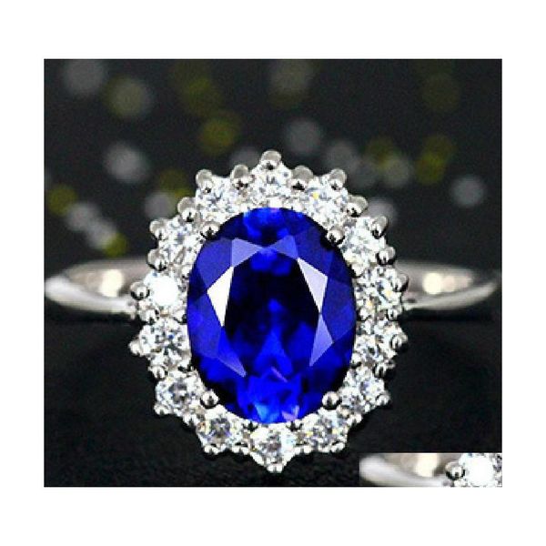 Anello solitario Anelli per donna Matrimonio Gioielli da uomo Fidanzamento Placcato oro bianco Ottone Cubic Zirconia Sapphire Gemstone Drop Delivery Dh24E