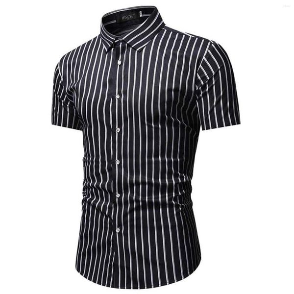 Magliette da uomo Camicia da uomo Stampa a righe Social Business da uomo Casual Risvolto Manica corta Abbigliamento maschile Chemise Homme