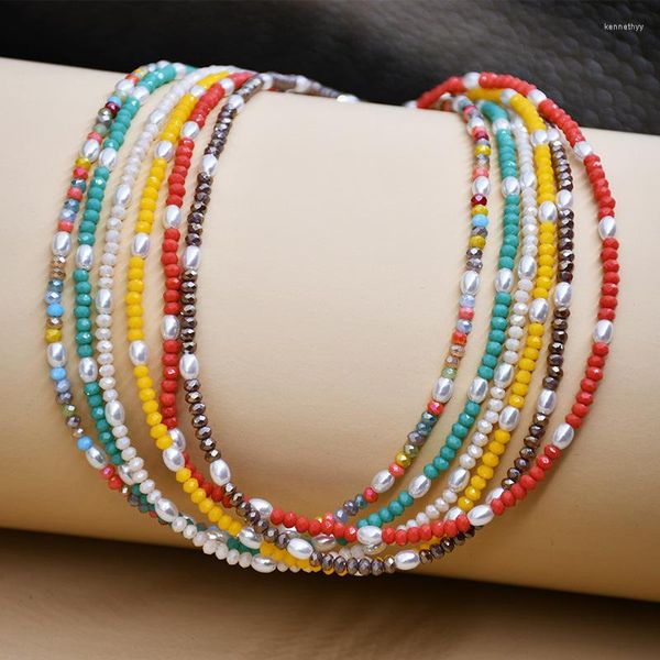 Anhänger Halsketten 2023 Sommer Böhmische Bunte Perlen Weben Handgemachte Barock Simulierte Perlen Halskette Schlüsselbein Kette Choker Schmuck