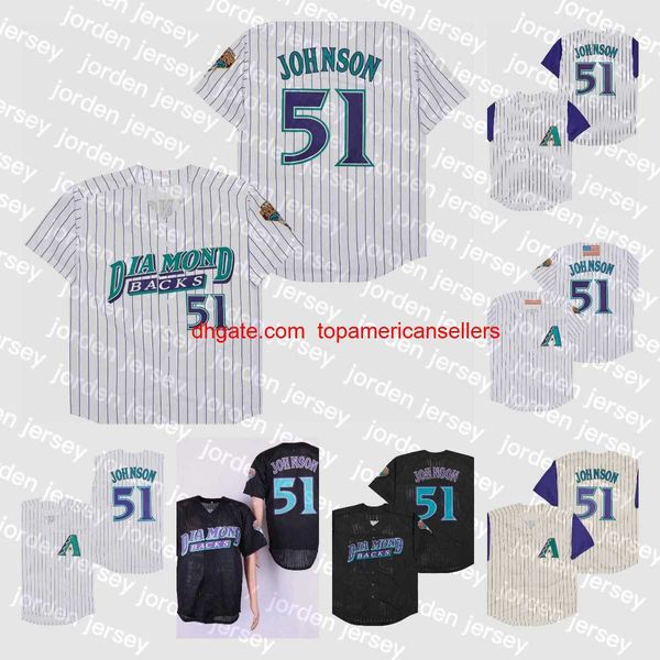 Maglie da baseball personalizzate 51 Randy Johnson Jersey 2001 Vintage Home Away Black White Cream Button cucito