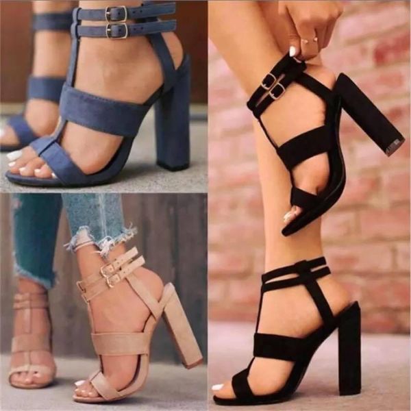 Sandálias tamanho grande 43 sapatos de mulher super altura banda Sexy Black Buckle Belt chaussures femme gladiator sandalias 76c01