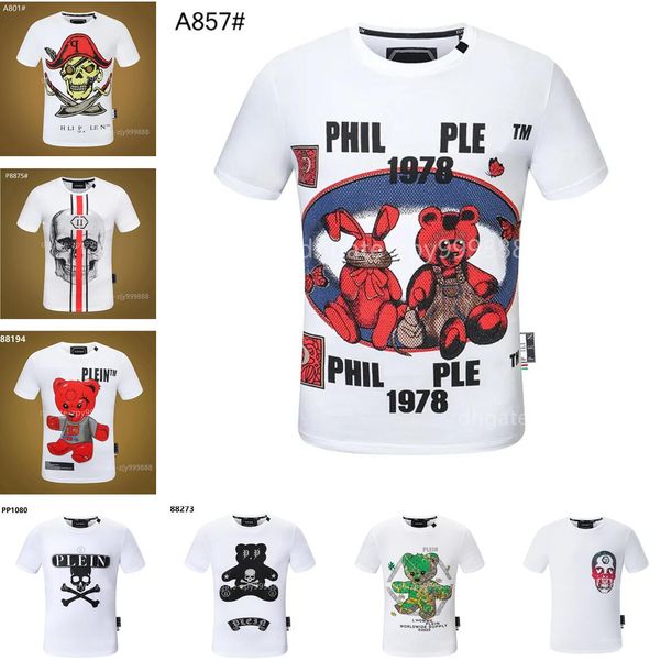 Plein urso camiseta masculina designer tshirts Round Round Rhinestone Skull Men camisetas cl￡ssicas de alta qualidade de alta qualidade