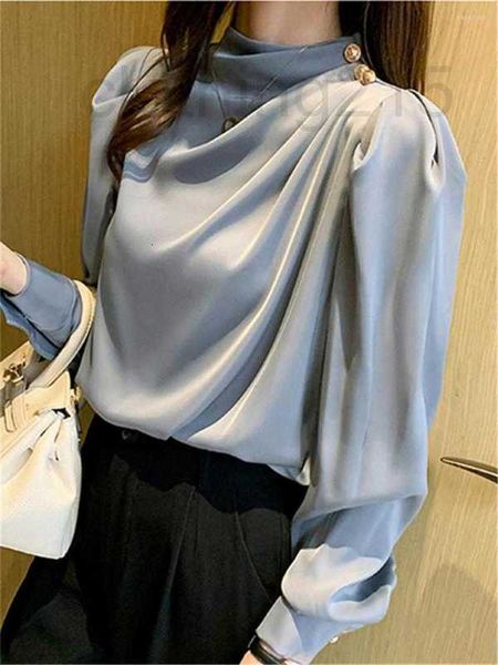 Frauen Blusen Shirts Designer Tops Frauen Vintage Koreanische Mode Puff Sleeve Elegante Unregelmäßige Herbst Winter Rosa Colthes 1JSO