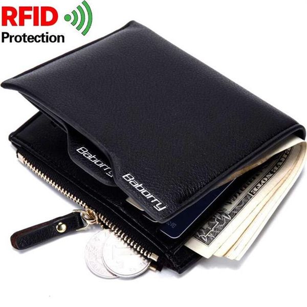 Rfid Blocco Furto Protec Porta carte di credito Protettore Portafoglio Portamonete Cerniera Breve Designer Rfid Portafoglio Affari Uomo Moda M180S