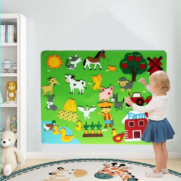 Adesivos de brinquedos infantis Animais de fazenda Feel Story Board Farmhouse Storybook Wall Hanging Decor Early Learning Interactive Play Gift Christmas 230213