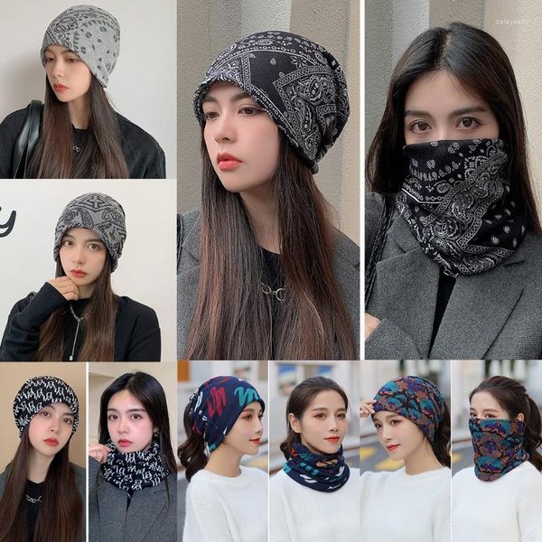 Berets L93F Trendy Neck Giter Head Wrap Balaclava Bandanna Stirnband Face Nasenmaske Beanie Hut Doppelschicht All-Match Festival Party