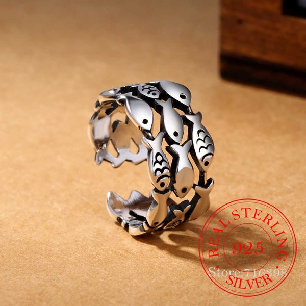 Bant halkaları % gerçek 925 Sterling Gümüş Balık Halkası Kadınlar İçin Ayarlanabilir Anillos Sterling-Silver-Jewelry Anillos de Plata Ley 925 ORİJİNAL G230213